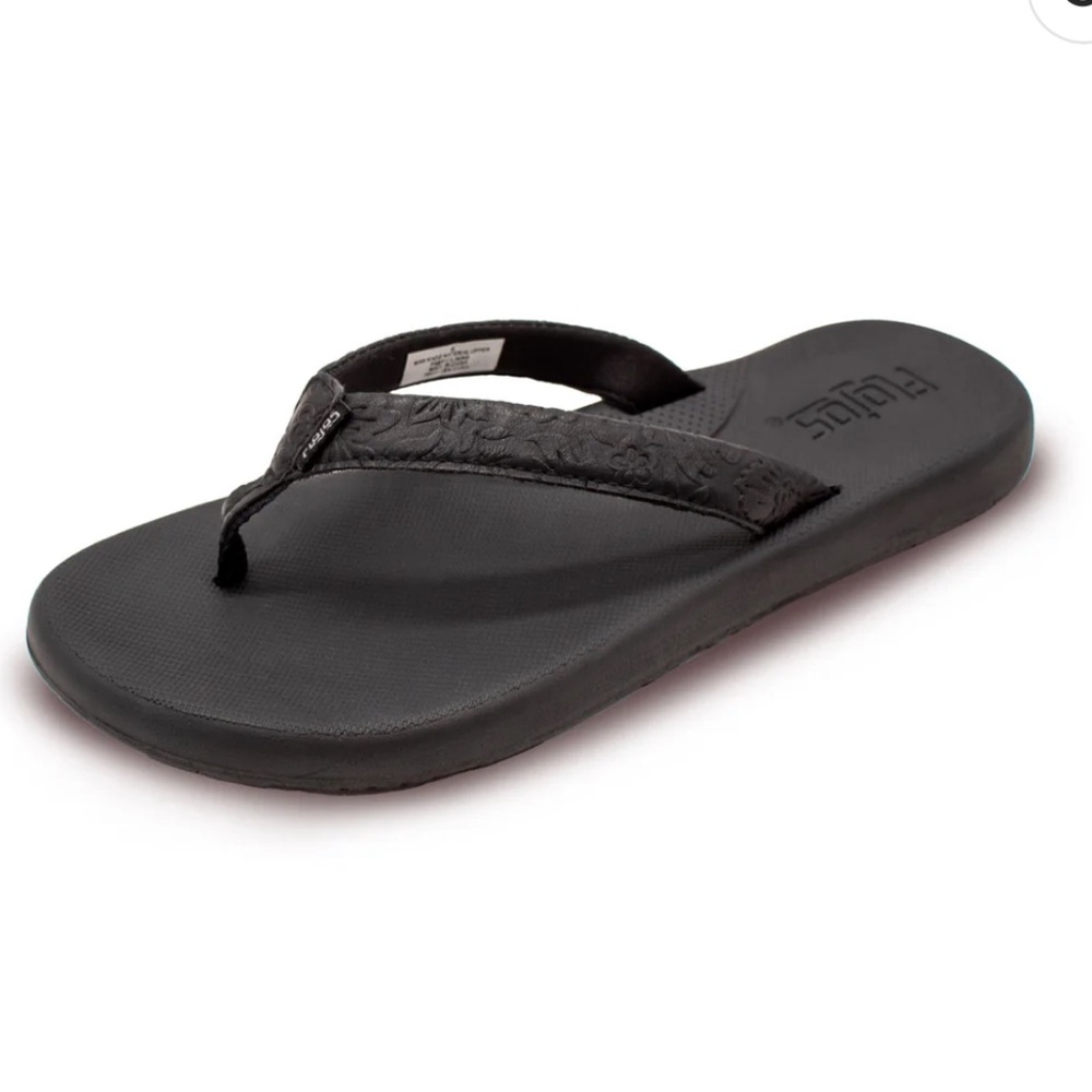 Flojos Women's Black Floral-Textured Flip Flop Sandals